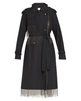 Black Crinkled Chain Fringe Coat
