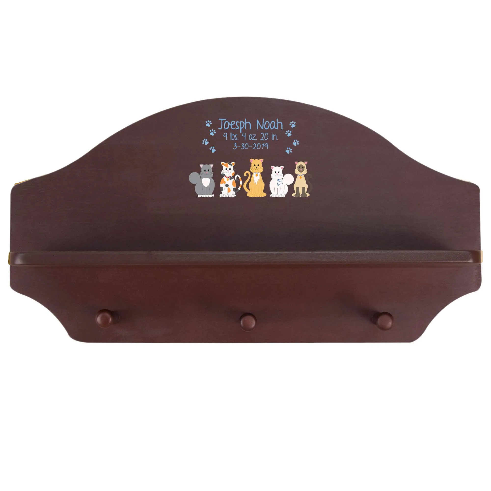 Espresso 3 Peg Wall Shelf - Blue Cats